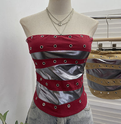 Popstar Festival Outfit Patchwork Bra-Padded Tube Top Short Sleeveless Top