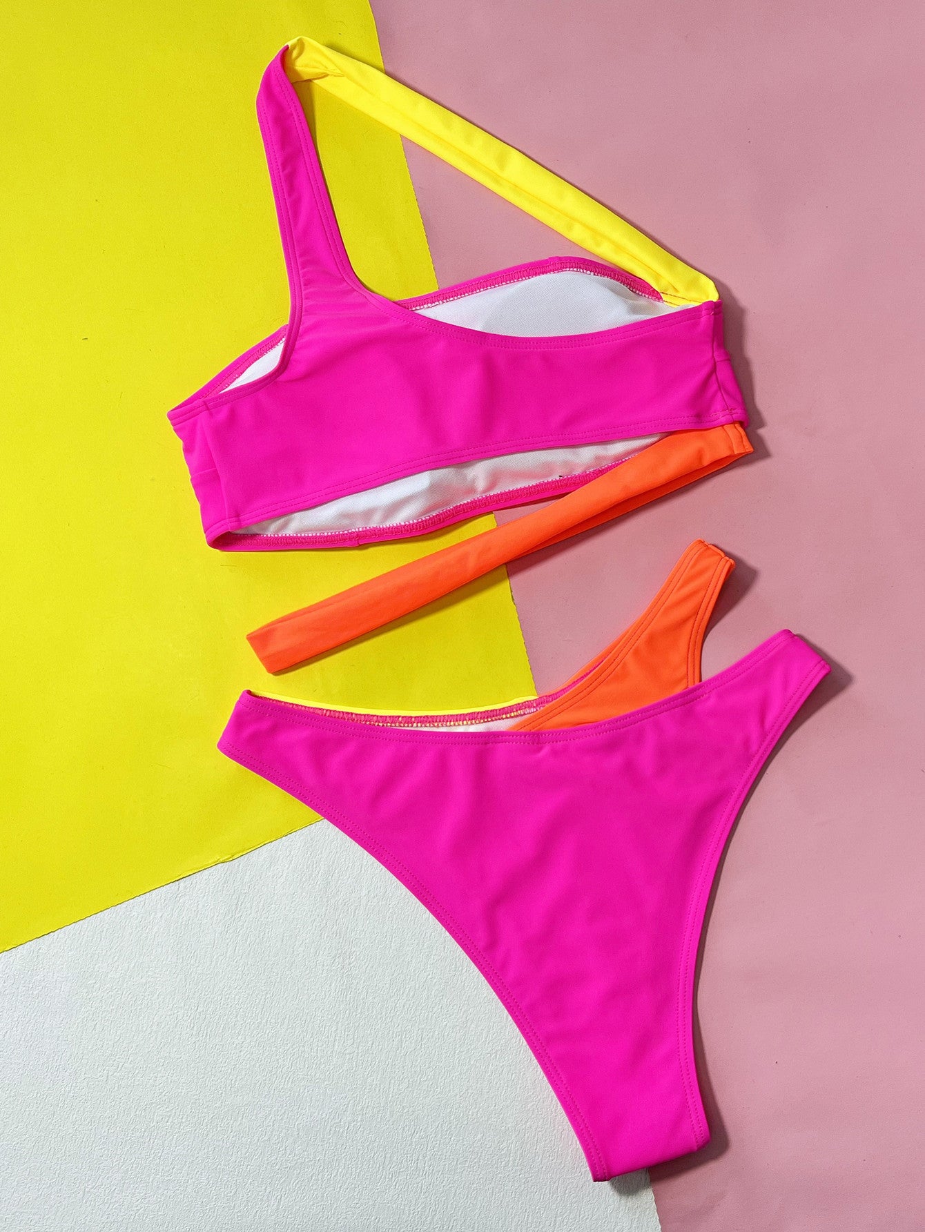 Hollow Contrast Color Split Bikini Swimsuit