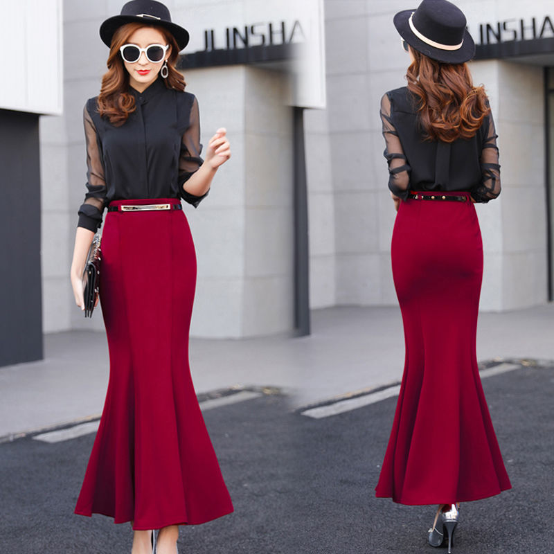 Fashion High Waist Stretch Ruffled Slim Skirt