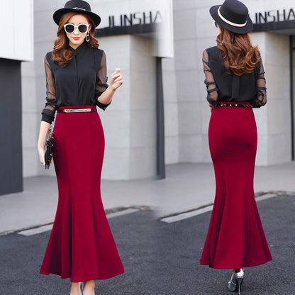 Fashion High Waist Stretch Ruffled Slim Skirt