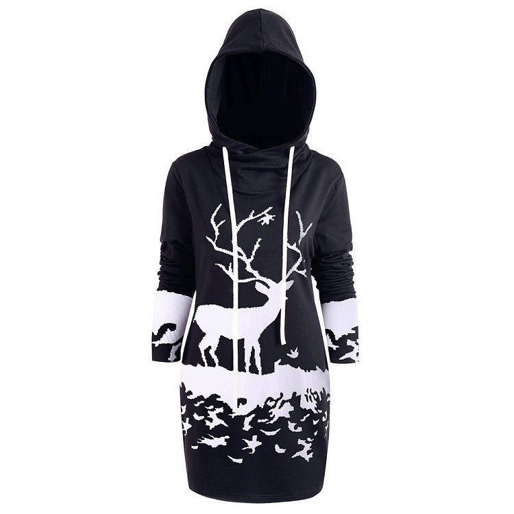 Women's Casual Positioning Print Long Sleeve Long Style Hoodie