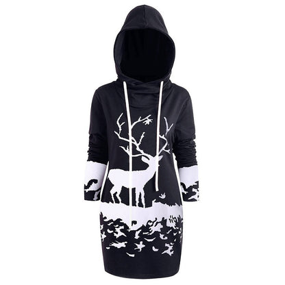 Women's Casual Positioning Print Long Sleeve Long Style Hoodie