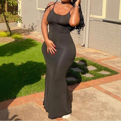 Fashionable And Trendy Knitted Solid Color Spaghetti Strap Maxi Dress