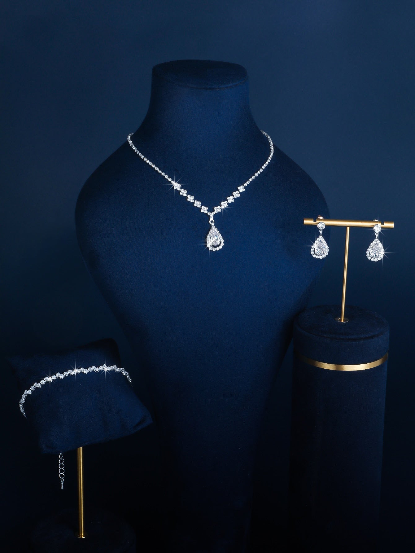 Full-diamond Bracelet Bridal Necklace And Earring Set