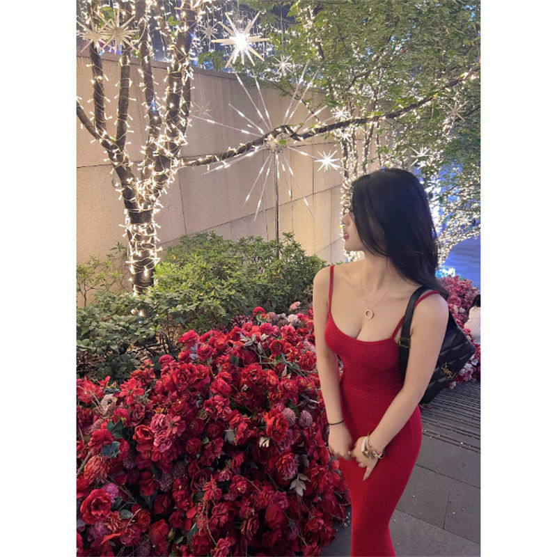 Sling Dress Female Korean Hot Girl Tight-fitting Cinched