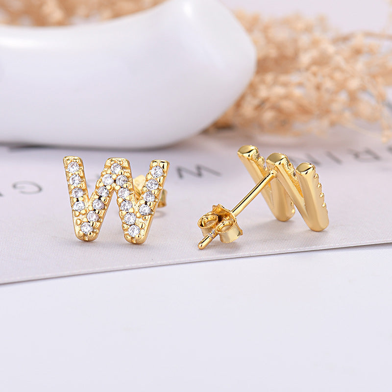 26-letter Zircon Earrings  Uppercase Letters