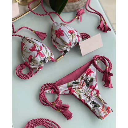 Women's Seaside Hand-knitted Rope Pure Color Bikini