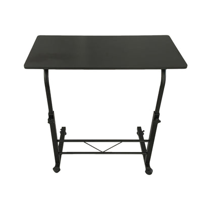80cm Adjustable Tray Table Rolling Sofa Side Snack Table With Wheels Portable C-Shape Dinner Tray Tables Mobile Wooden Laptop Desk Beside Couch Bed