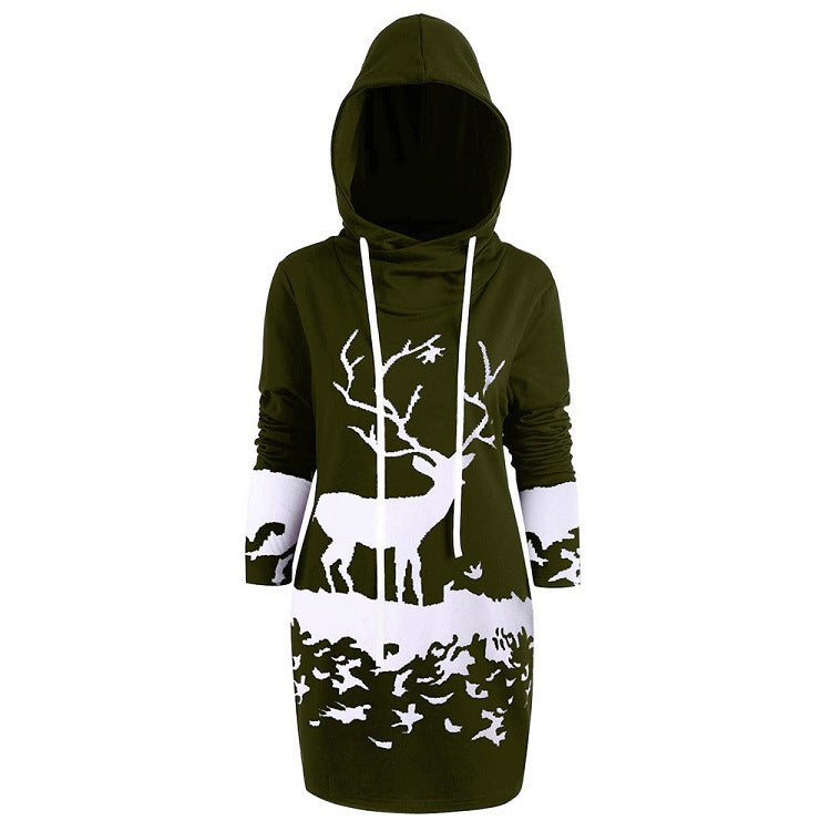 Women's Casual Positioning Print Long Sleeve Long Style Hoodie