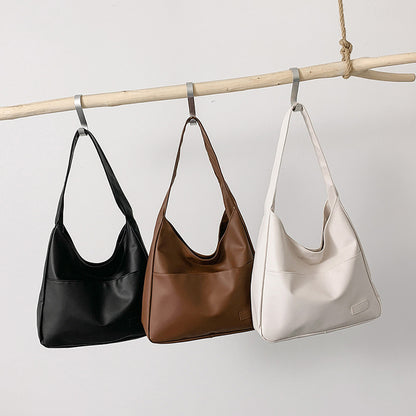 Large-Capacity Retro Solid-Color Textured Simple Casual Tote Bag