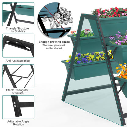 65x91x79cm, 5 Floors Trapezoidal Green PE Flower Pot Planting Pots