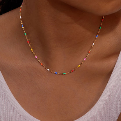 Stainless Steel Colored Bead Lip Chain Necklace Gold Color