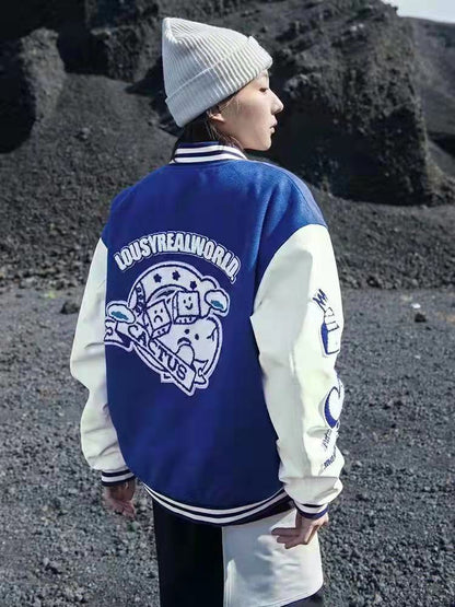College Style Stand Up Collar Long Sleeved Three-dimensional Embroidered Letter Jacket Men