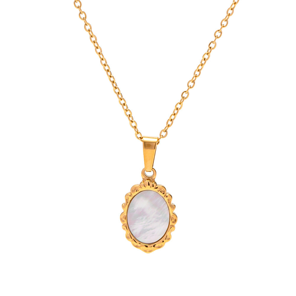 INS Popular Irregular Lava Shell Stainless Steel Oval Pendant Necklace