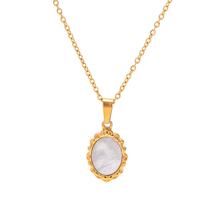 INS Popular Irregular Lava Shell Stainless Steel Oval Pendant Necklace