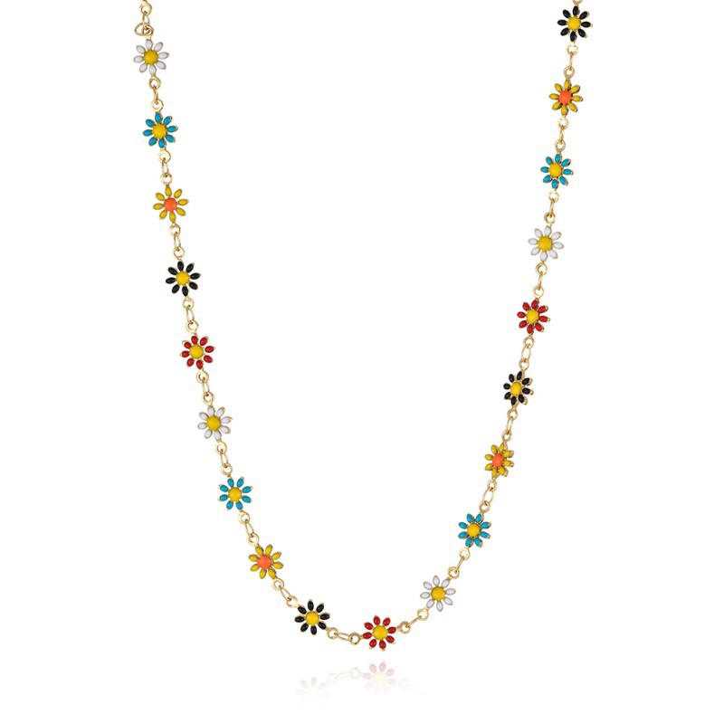 Stainless Steel Ornament Temperament Colorful Oil Necklace Little Daisy Necklace