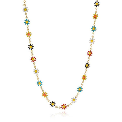Stainless Steel Ornament Temperament Colorful Oil Necklace Little Daisy Necklace