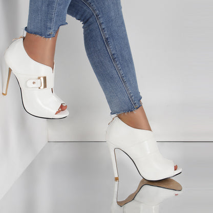 Fish-mouth Peep-toe Metal-buckle Back-zip Stiletto Fashion Sandals