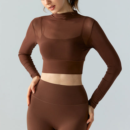 Sports Top With Chest Pad Women's Mesh Long Sleeve