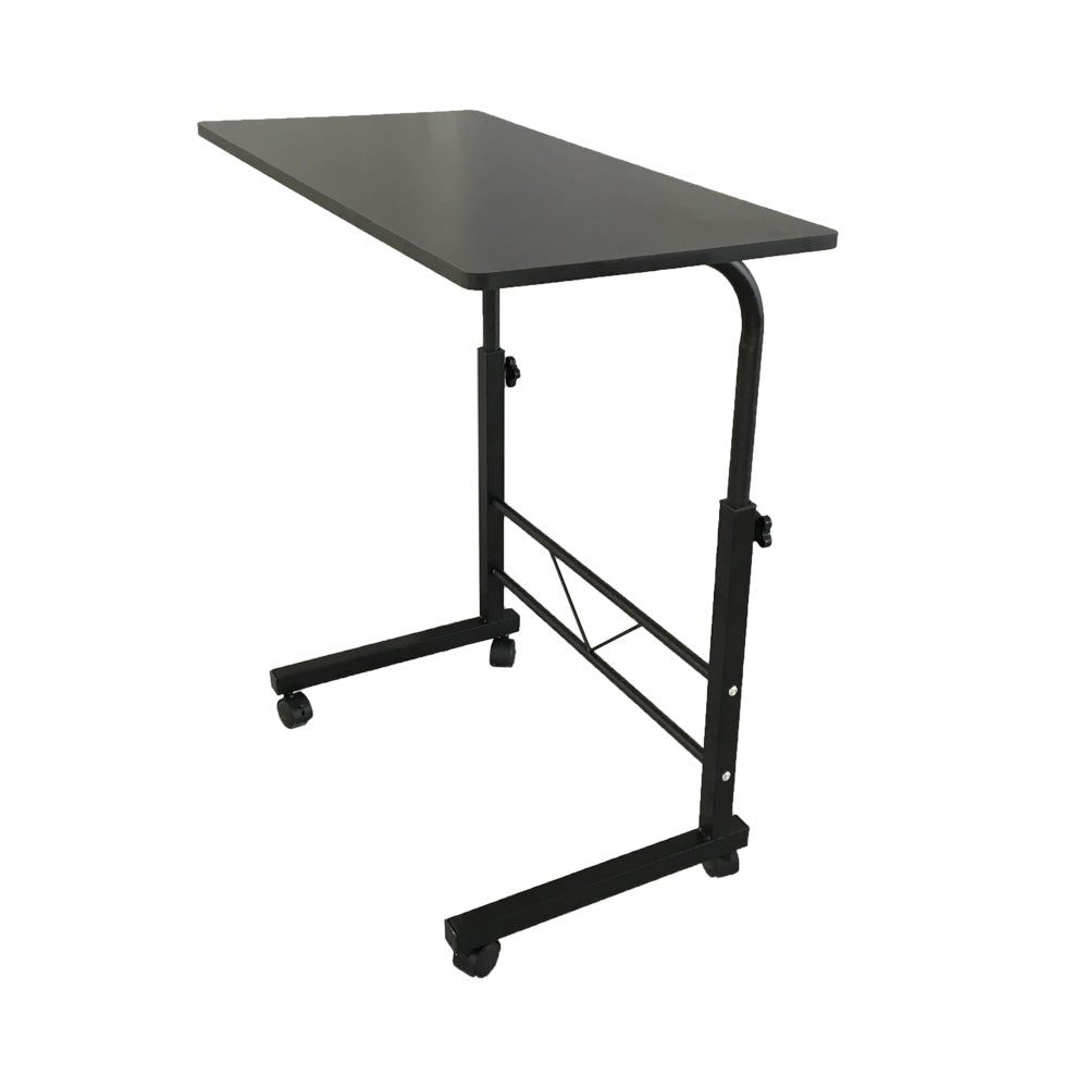 80cm Adjustable Tray Table Rolling Sofa Side Snack Table With Wheels Portable C-Shape Dinner Tray Tables Mobile Wooden Laptop Desk Beside Couch Bed