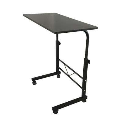 80cm Adjustable Tray Table Rolling Sofa Side Snack Table With Wheels Portable C-Shape Dinner Tray Tables Mobile Wooden Laptop Desk Beside Couch Bed