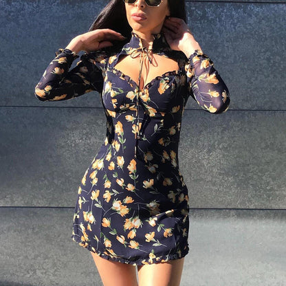 Cutout Turtleneck Lace Up Fungus Dress