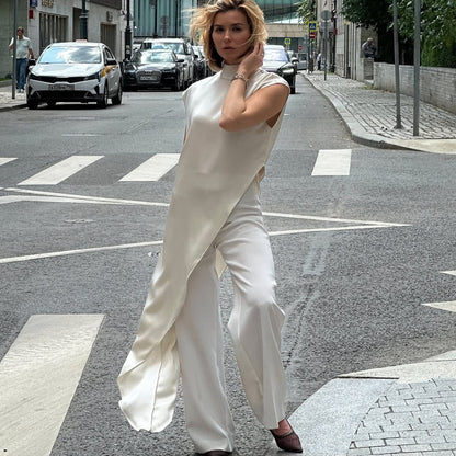 Loose Fitting High Neck Sleeveless Asymmetrical Dress For Women