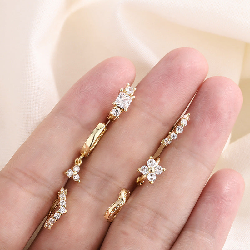 Korean-style Elegant Stone-Inlaid Earring Set Of Four Styles
