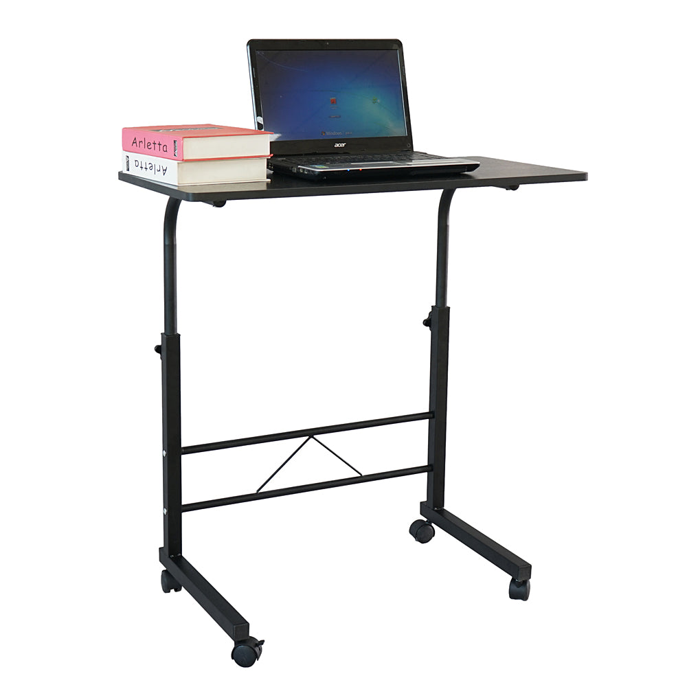 80cm Adjustable Tray Table Rolling Sofa Side Snack Table With Wheels Portable C-Shape Dinner Tray Tables Mobile Wooden Laptop Desk Beside Couch Bed