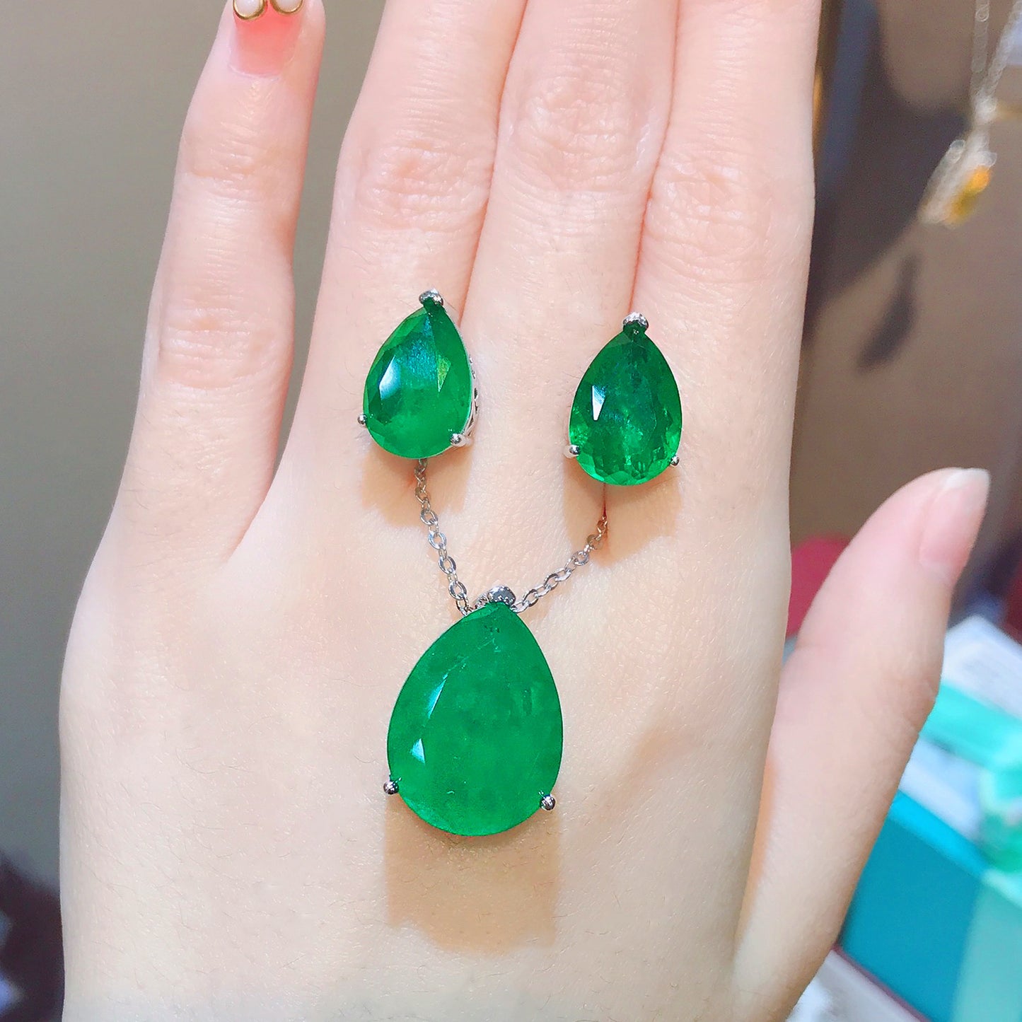Emerald Paraiba Pear-shaped Earrings