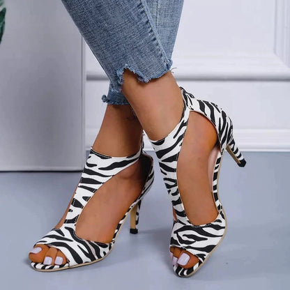 Women's High Heeled Fish Mouth Sandals with Zipper Closure - Summer Dressy Open Toe Footwear