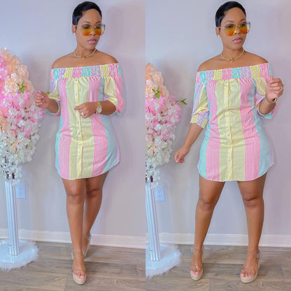Women's Sexy Fashion Irregular Color Short Sleeve Dress