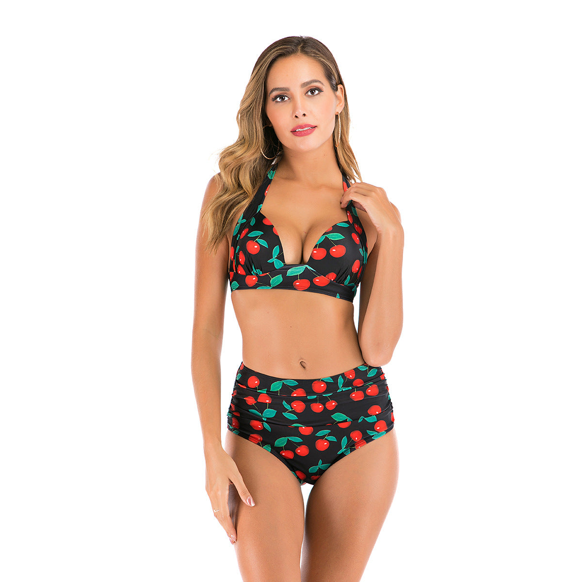 Printed high waist split swimsuit