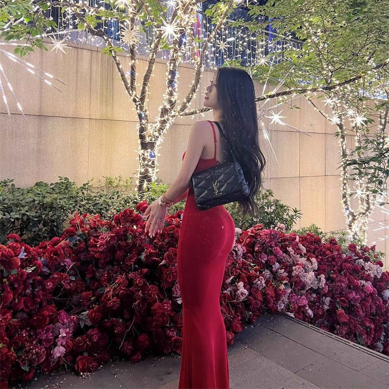 Sling Dress Female Korean Hot Girl Tight-fitting Cinched