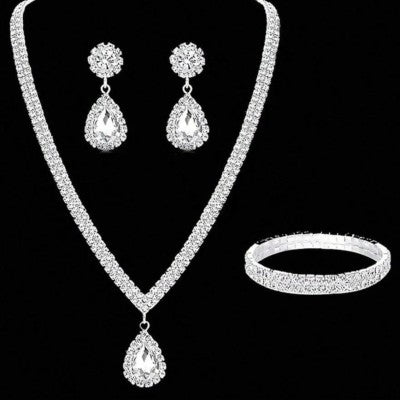 Full-diamond Bracelet Bridal Necklace And Earring Set