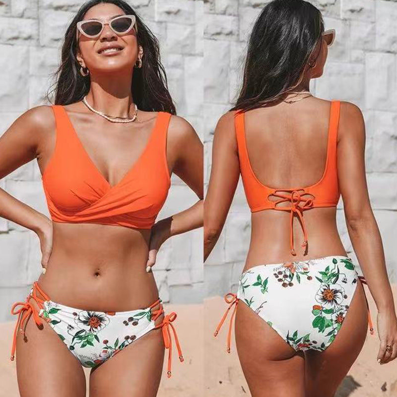 Sexy Halter Bikini Women's Split Lace-up Swimsuit