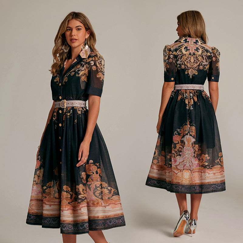 Real-shot Style French Niche Elegant Printed Dress