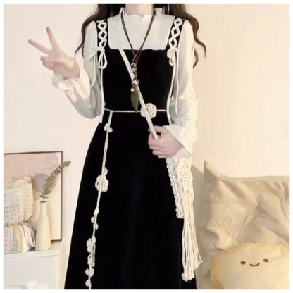 Fake Two-piece Advanced Retro Below The Knee Dress