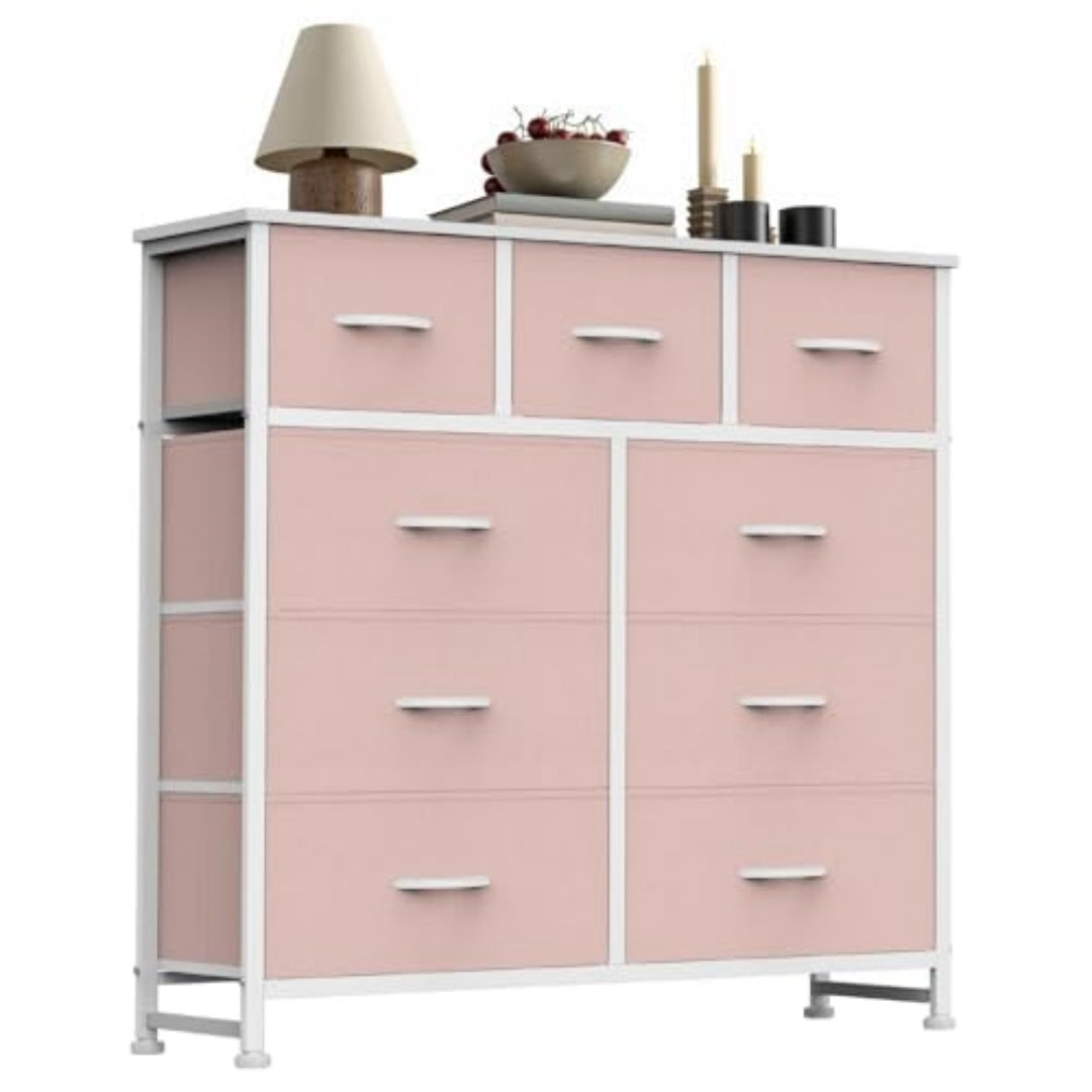 Tall Dresser Fabric Storage Tower ,Wooden Top For Kid Room, Closet, Entryway, Nursery