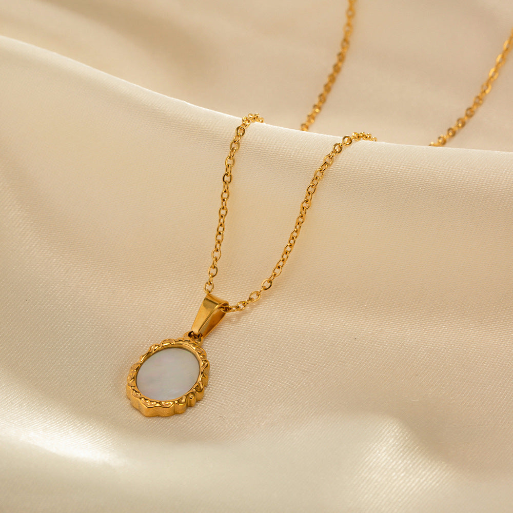 INS Popular Irregular Lava Shell Stainless Steel Oval Pendant Necklace