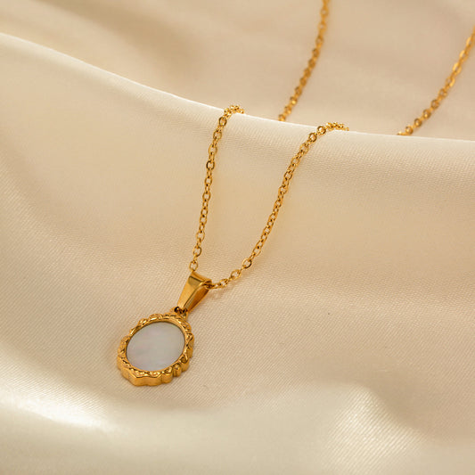 INS Popular Irregular Lava Shell Stainless Steel Oval Pendant Necklace