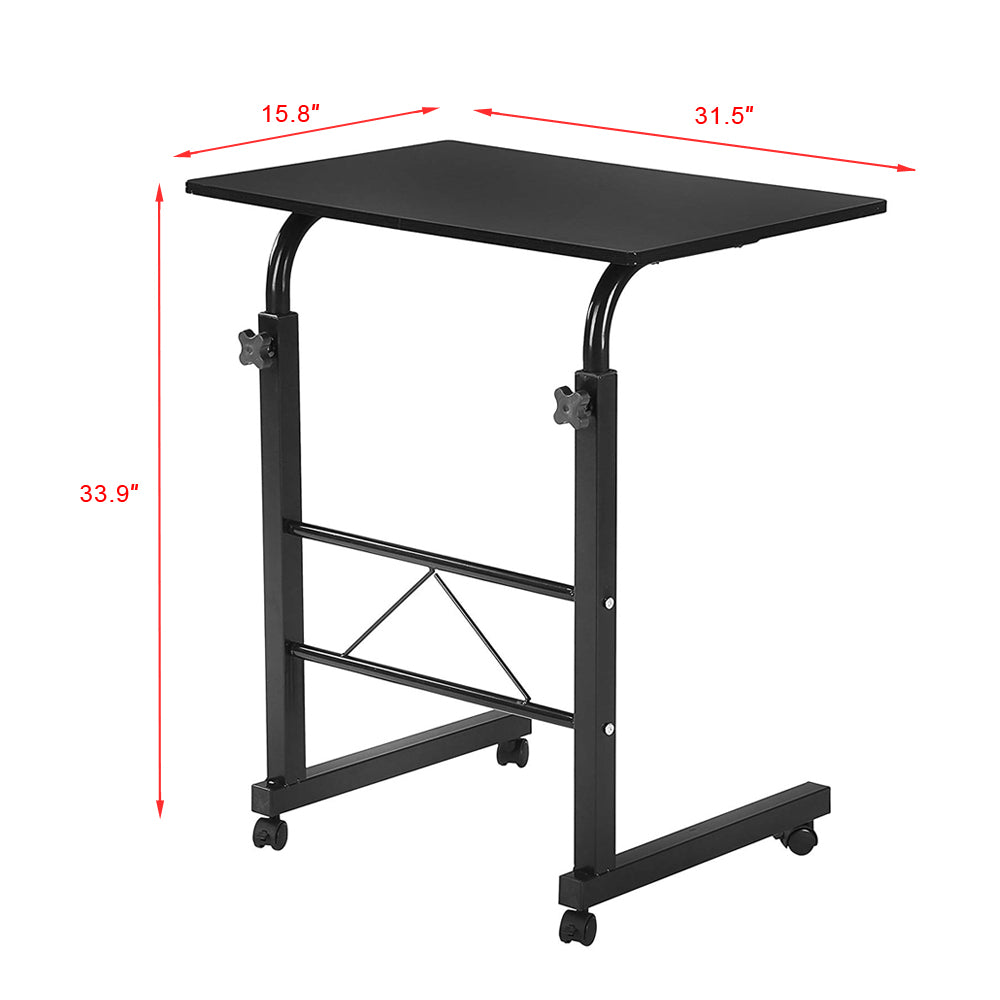 80cm Adjustable Tray Table Rolling Sofa Side Snack Table With Wheels Portable C-Shape Dinner Tray Tables Mobile Wooden Laptop Desk Beside Couch Bed