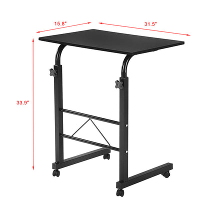 80cm Adjustable Tray Table Rolling Sofa Side Snack Table With Wheels Portable C-Shape Dinner Tray Tables Mobile Wooden Laptop Desk Beside Couch Bed