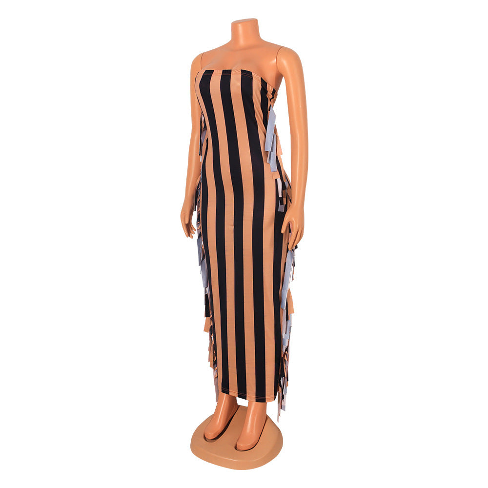 Sexy Wrap Chest Fringed Tight Dress