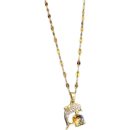 Titanium Steel Necklace Diamond Dolphin Magic Cube Ornament Accessories
