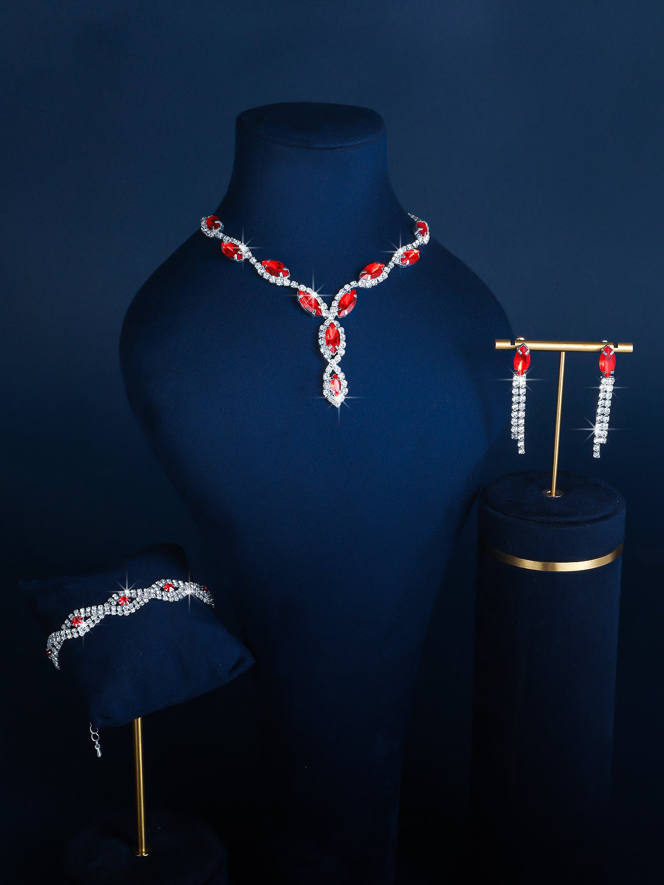 Full-diamond Bracelet Bridal Necklace And Earring Set