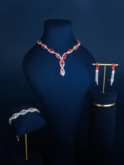 Full-diamond Bracelet Bridal Necklace And Earring Set