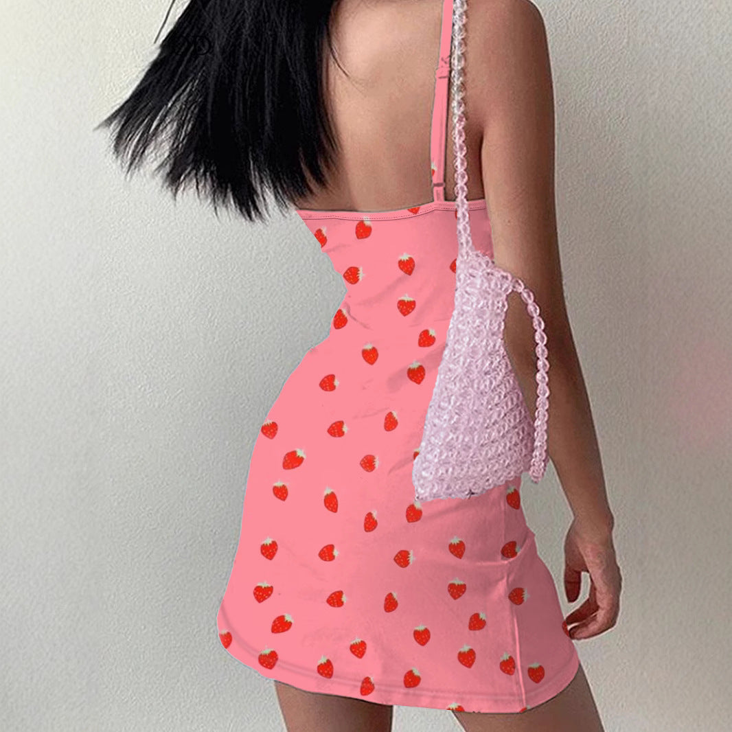Women's Strawberry Print Strapless Dress