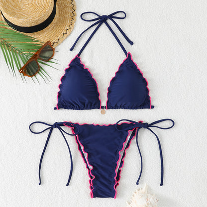 Two-Piece Halter Neck Push-Up Lace Bikini Swimsuit