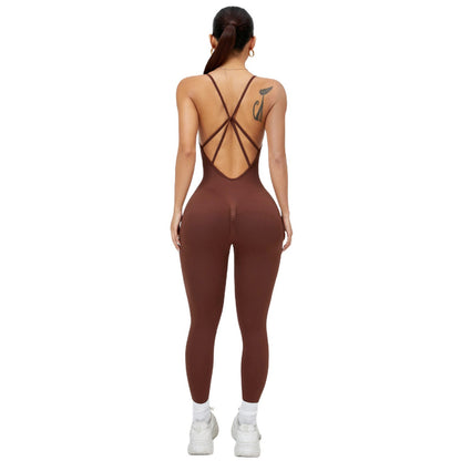 Back-revealing, Non-padded, Tight-fitting Fitness Leggings Jumpsuit